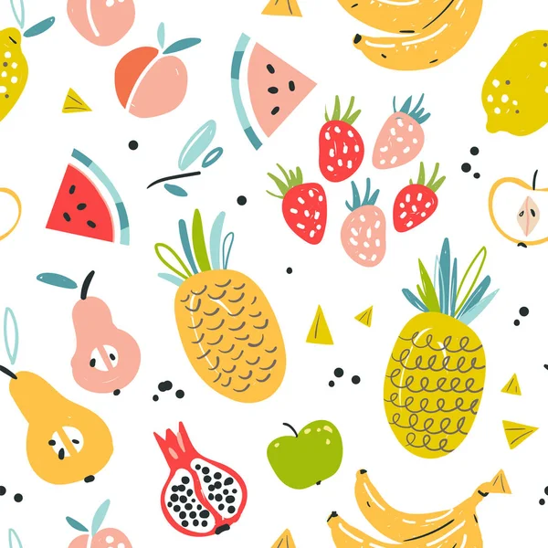 Motif Sans Couture Aux Fruits Dans Style Plat Dessiné Main — Image vectorielle