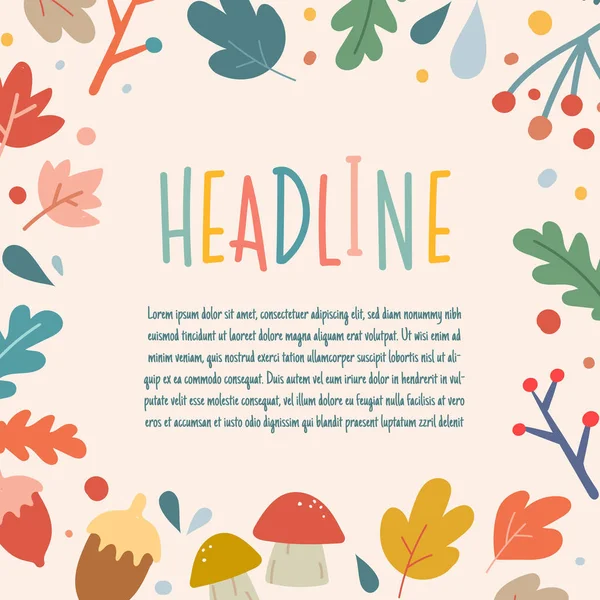 Plantilla Cuadrada Banner Otoño Dibujada Mano Con Lindas Ilustraciones Estilo — Vector de stock