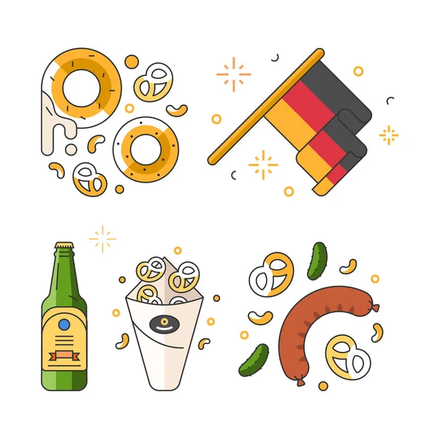 Collection Icônes Vectorielles Style Linéaire Pour Festival Bière Oktoberfest Allemagne — Image vectorielle