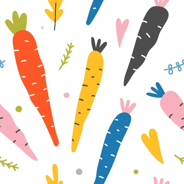Modèle de répétition dessiné à la main avec des carottes colorées — Image vectorielle