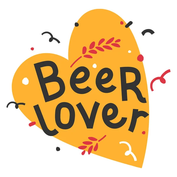 Frase abanico amante de la cerveza con garabatos en forma de corazón . — Archivo Imágenes Vectoriales