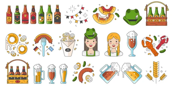 Colección Iconos Lineales Para Celebración Del Oktoberfest Símbolos Del Festival — Vector de stock