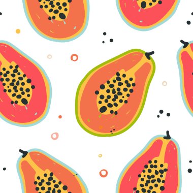  parlak renklerde kroki modern handdrawn tarzı papaya ile vektör dikişsiz desen