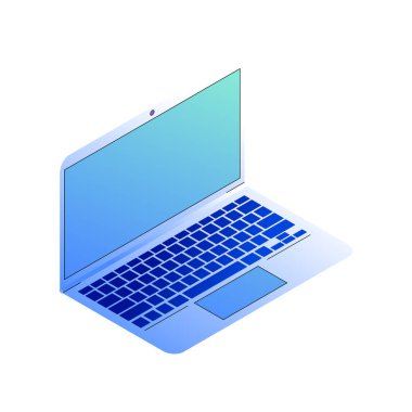 Modern dizüstü bilgisayar modelinin basit grafik konsepti. Açık dizüstü bilgisayarın biyometrik trendy vektör çizimleri.