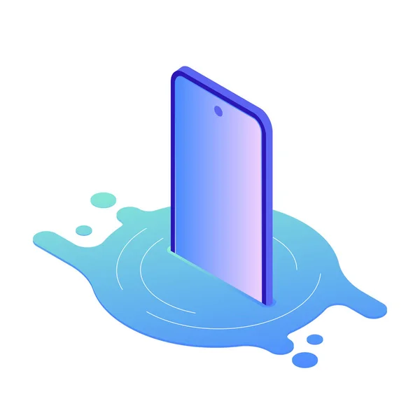 Isometric illustration of broken smartphone damaged by water — Stock Vector