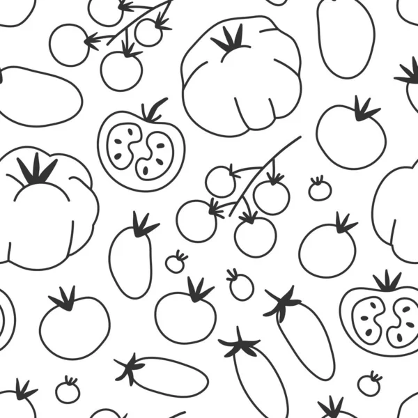 Ilustración de contorno negro vector dibujado a mano del ingrediente de la cocina del tomate en el estilo hanndrawn moderno boceto — Vector de stock