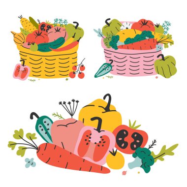 Sonbahar vegetales tarım adil veya picknic için hasır sepet yerlerde. Organik doğal sağlıklı gıda kavramı. Hasat sebze gıda