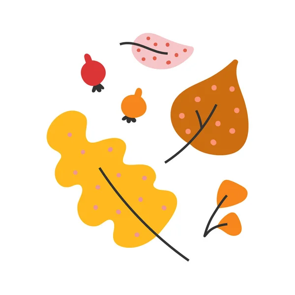 Einfache handgezeichnete Illustration von bunten verschiedenen Herbstblättern, im Freien saisonale Herbstaktivität. — Stockvektor