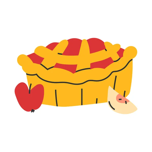 Simple hand drawn illustration of apple tart cake, autumn seasonal homemade dessert. — Stock Vector