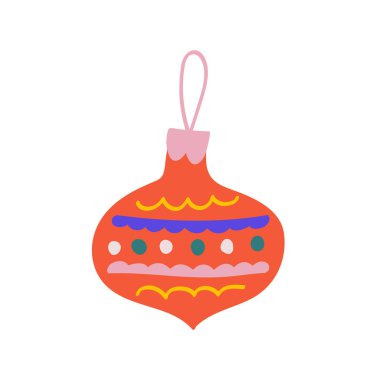 Noel balosu, geleneksel Noel ağacı süsü. Renkli süsler. El çizimi şirin karalama vektör simgesi. Düz modern karikatür çizimi. 