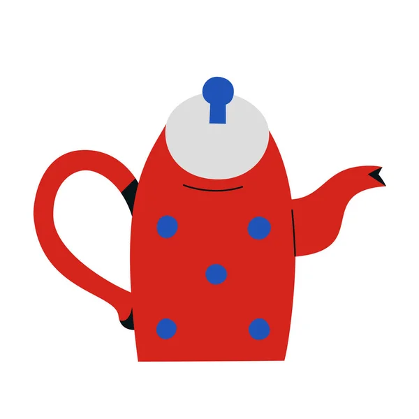Kaffe eller tekanna, keramiska porslin för servering av te eller kaffe, handritad vektor illustration, isolerade färgade ikon — Stock vektor