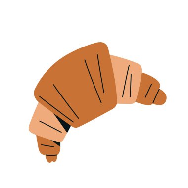 El yapımı kruvasan ikonu, izole vektör çizimi, tatlı fırın yemeği, Fransız mutfağı.