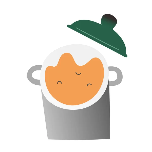 Padella con zuppa o brodo bollente, icona doodle, illustrazione vettoriale isolata su sfondo bianco — Vettoriale Stock
