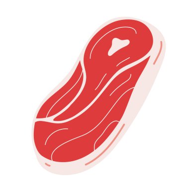 Kemikli biftek dilimi, çiğ sığır eti kesiği, yalıtılmış gıda malzemesi ikonu, elle çizilmiş gerçekçi illüstrasyon