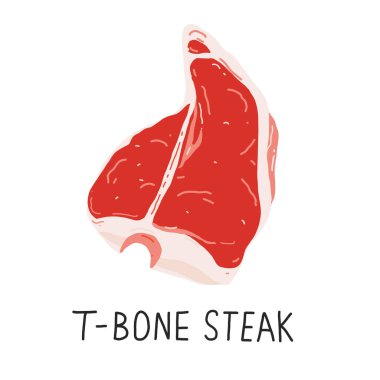 T-bone ya da biftek, çiğ et, sığır eti, izole edilmiş gerçekçi vektör çizimi, ikon ya da kafe, restoran ya da kasap dükkanı kadar iyi.