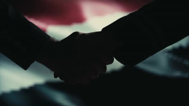 Handshake. Multiple takes. Syria flag on LED background. — Stock Video