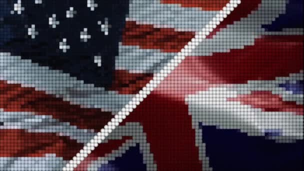 Рукопожатие Несколько Дублей Флаг Сша Великобритании Светодиодном Фоне — стоковое видео
