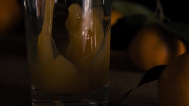 Pouring Orange Juice Glass Slow Motionoriginalfilename — Stock Video