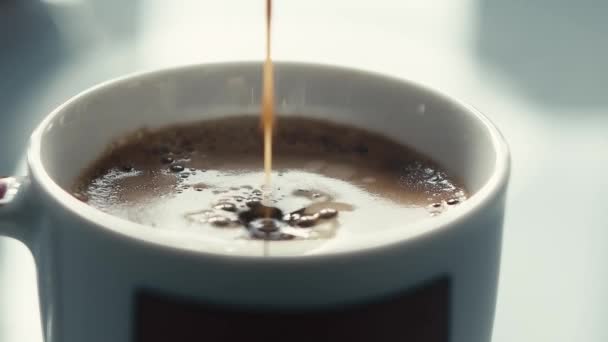 Drops Falling Cup Espresso Slow Motion — Stock Video