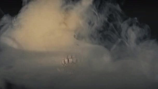 Schädel Rauch Gehüllt Auf Dunklem Hintergrund — Stockvideo