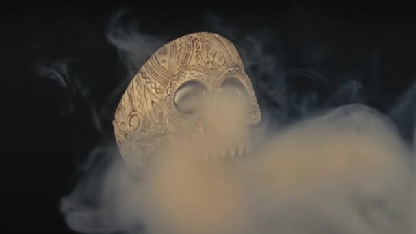 Skull Covered Smoke Dark Background — Stock Video