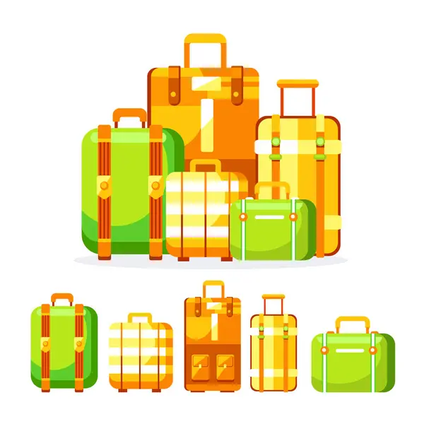 Set Vector Suitcases Cute Cartoon Style — Stock Vector