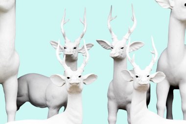 Mavi gökyüzü arka planında seramik geyik tasarımı için kırpma yolu ile