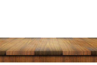 Ürün için görüntüleme montajı ile beyaz arkaplanda boş tahta tablo izole.