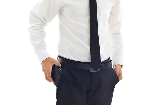 Businessman Putting Wallet His Pocket Isolate White — Stock Photo, Image