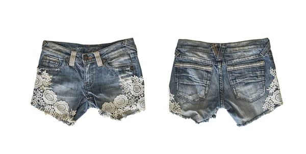 Denim Shorts Til Kvinder Isoleret Hvid Baggrund Med Klipning Sti - Stock-foto