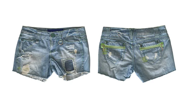 Pantalones Cortos Mezclilla Para Hembras Aisladas Sobre Fondo Blanco Con — Foto de Stock