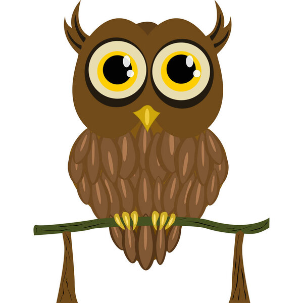 Owl on perch with yellow eyes