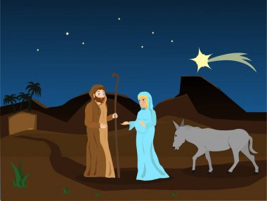 Yusuf ve Meryem İsa'nın doğum için barınak arayışı içinde bir yolculuğa