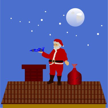 Noel Baba bir evin çatısında hediyeler teslim