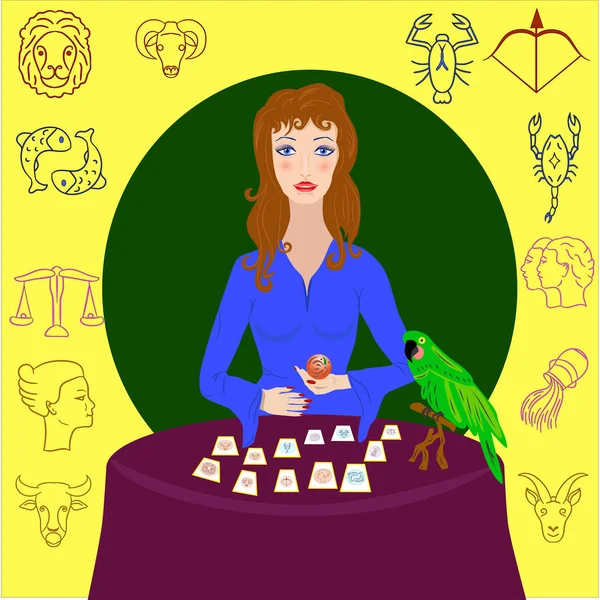 Astrologer Consults Zodiac Signs Horoscope — Wektor stockowy