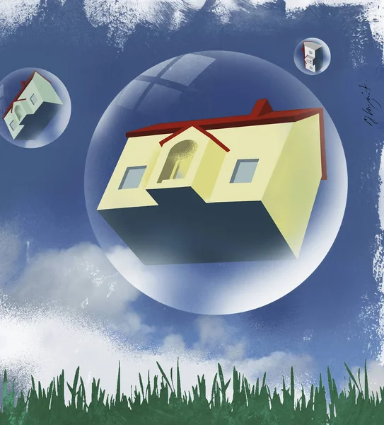 Häuser Blasen Die Himmel Schweben — Stockfoto