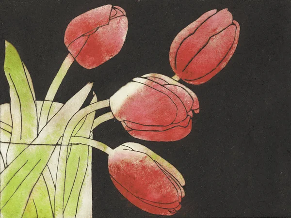 Красные Тюльпаны Вазе Черном Фоне — стоковое фото