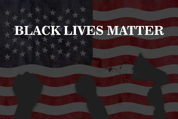 Black Lives Matter koncept. Protest i USA. Illustration med USA flag. - Stock-foto