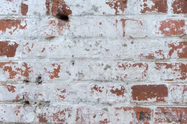 tuğla kırmızı duvar. Eski bir tuğla evin arka planı.