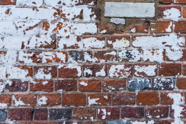tuğla kırmızı duvar. Eski bir tuğla evin arka planı.