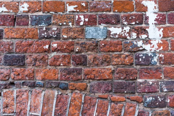 tuğla kırmızı duvar. Eski bir tuğla evin arka planı.