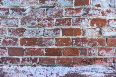 tuğla kırmızı duvar. Eski bir tuğla evin arka planı.