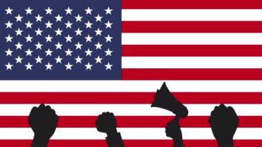 ABD 'de protesto. Çerçeveyi hareket ettiren yumruklar - ABD bayrağında canlandırma.