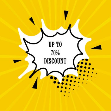 Satış afişi şablonu tasarımı. Büyük indirim var. Sezon sonu özel teklif afişi, çıkartma. Vektör çizimi. % 70 'e kadar indirim var..