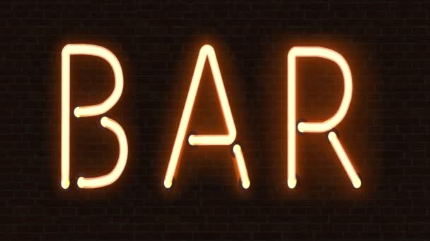 Firma Retrò Neon Con Parola Bar Simbolo Elettrico Vintage Bruciare — Video Stock