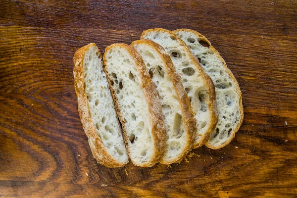 Ciabatta Fresh Italian Ciabatta Bread Wooden Background Top View Copy — Stock Photo, Image