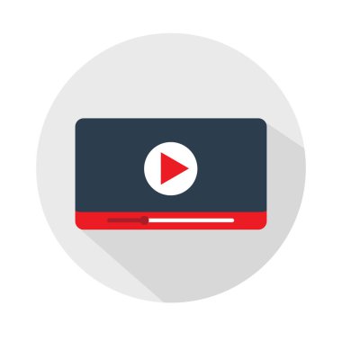 Video yayıncılığı ve canlı yayın ikonu. Tuş, televizyon, haber, film, şov için kırmızı semboller - hisse senedi vektörü