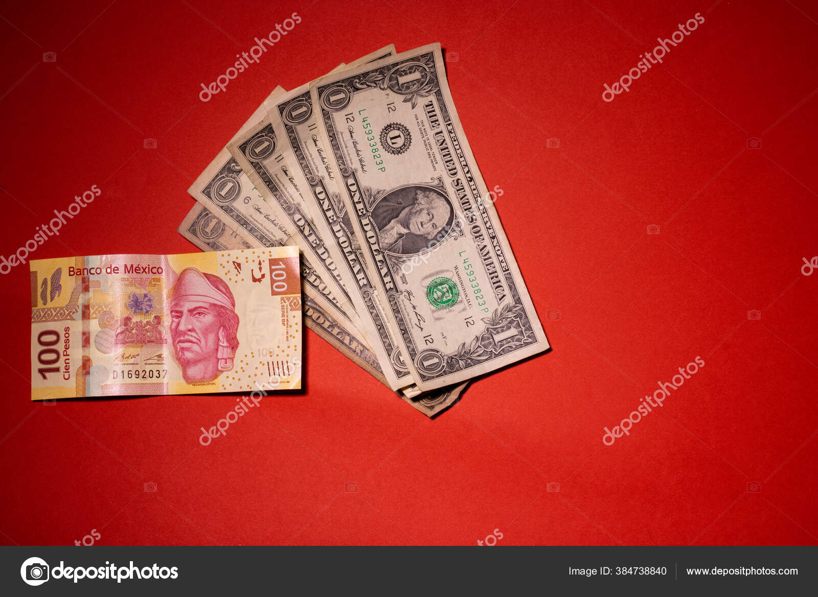 美元对墨西哥比索的汇率之争——图库图片© Peludis #384738840