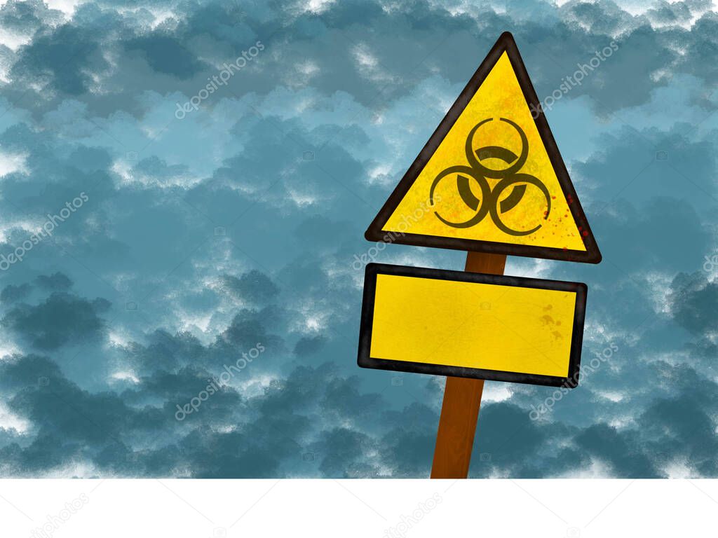  Sign of radioactive, dangerous, quarantine near smoke