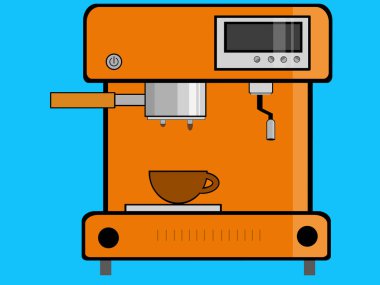 Mavi arka planda portakal espresso ya da kapuçino kahve makinesi.